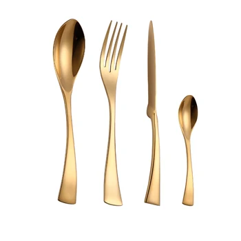 

Tablewellware Gold Stainless Steel Cutlery Set Forks Knives Spoons 4 Pcs Kitchen Dinner Set Tableware Titanium Eco Friendly