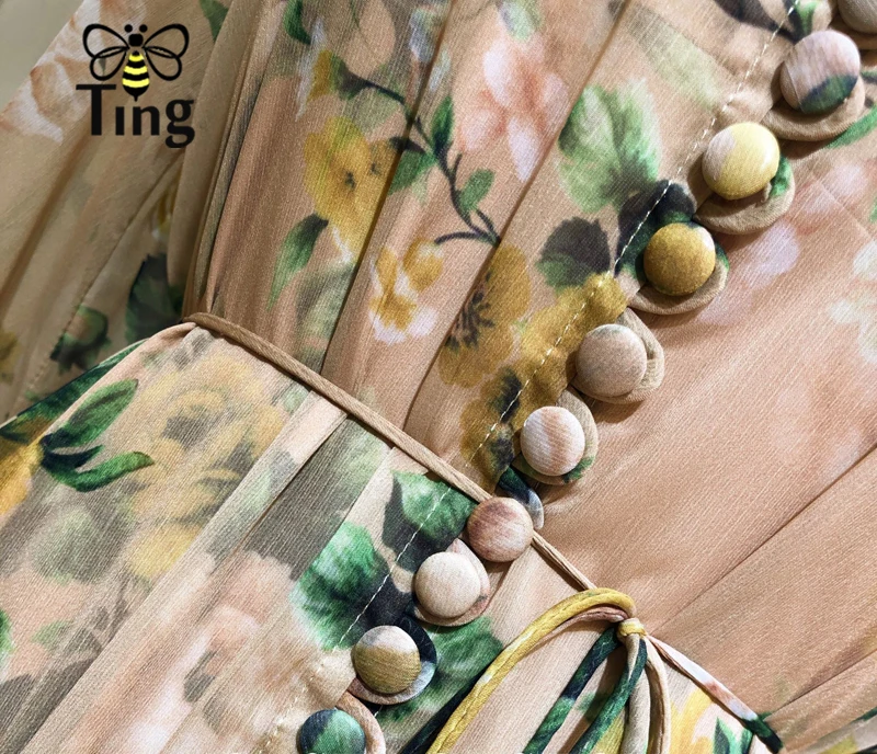 Tingfly дизайнерское подиумное цветочное миди длинное платье с рюшами и рюшами, открытое однобортное вечернее платье, женское платье с цветочным принтом, Boho Vestidos