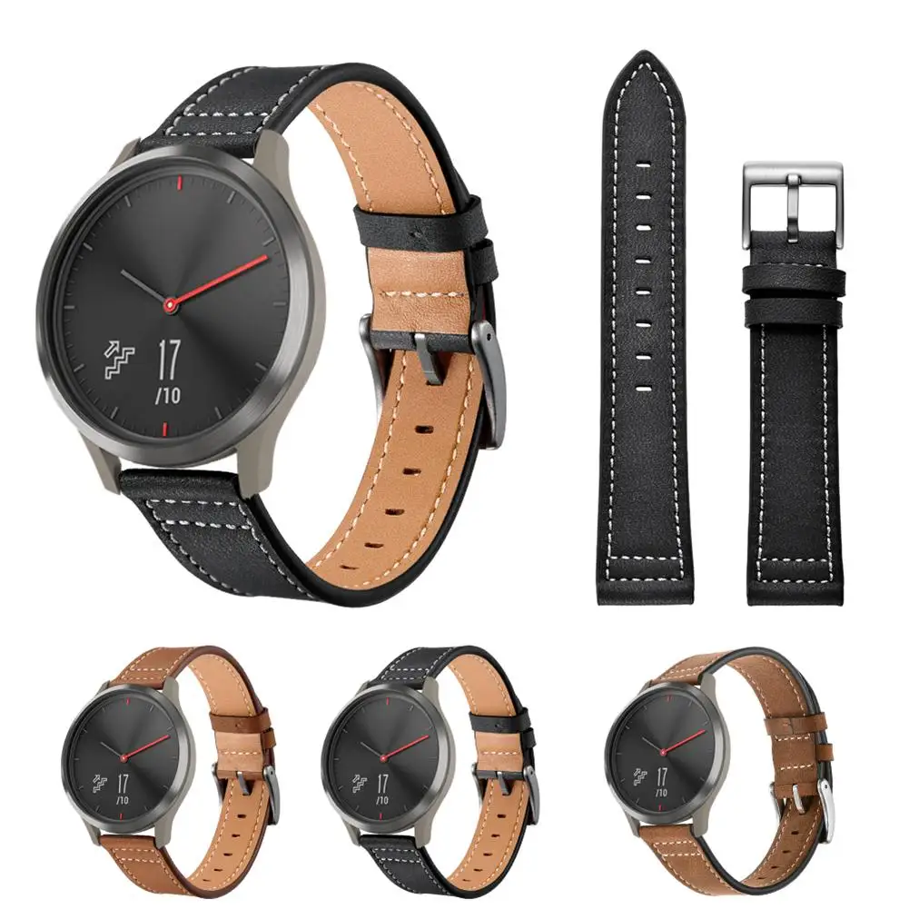 Ремешок для часов Garmin Vivoactive3 VivomoveHR первый слой кожаный браслет Серебряная Пряжка Браслеты