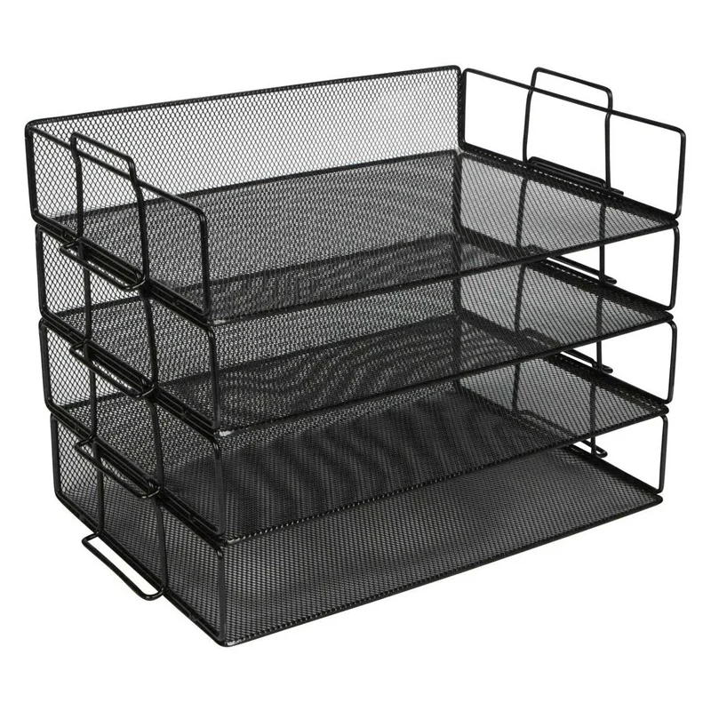 

Stackable Paper Tray Desk Organizer - 4 Tier Metal Mesh Letter Organizers for Business, Home, School, Stores and More, Organize
