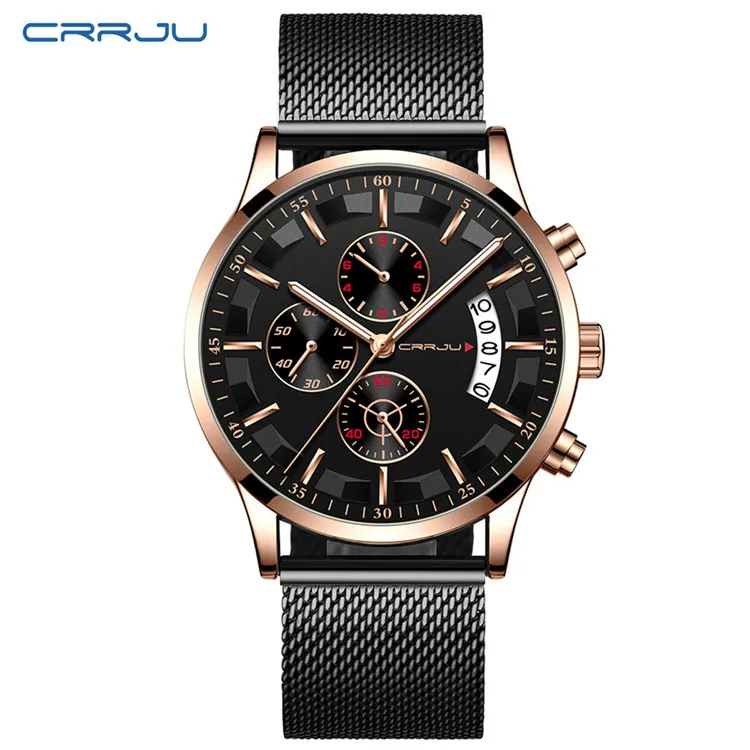 CRRJU Топ люксовый бренд для мужчин бизнес аналоговые кварцевые часы из нержавеющей стали ремешок наручные часы Relogio Masculino часы Horloges Hours - Цвет: M Black Rose Black