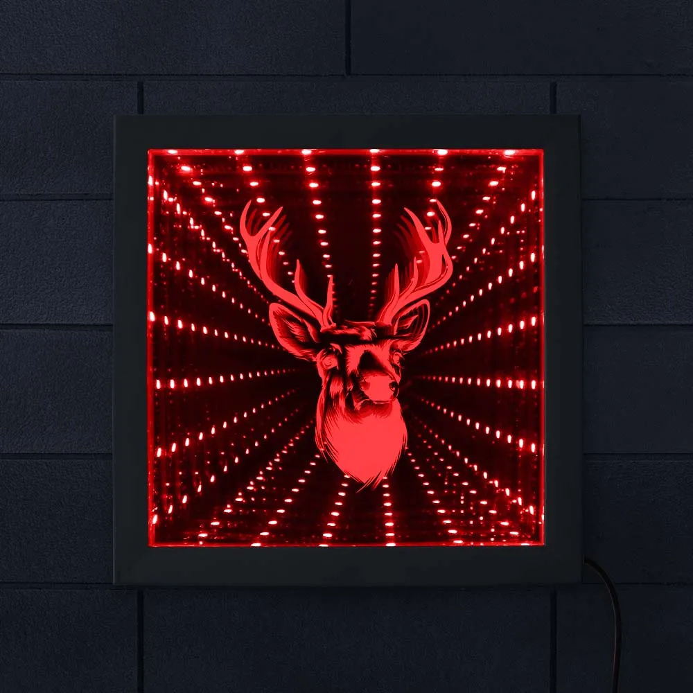 3d олень самец оленя голова с рога Led бесконечность туннельный Фонарь Настольный свет диких животных Оптическая иллюзия межзвездная фоторамка