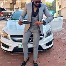 2022 New Arrival Peak Lapel Men's Light Grey Suits Hot Sale Custom Made One Button Trendy Casual Wear Blazer 3 Pieces Skinny