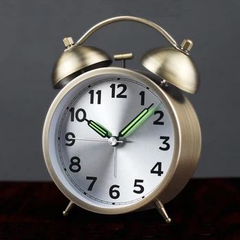 

Metal Night Light Retro Small Alarm Clock Student With Mute Bedside Clock Living Room Home Decor Vintage Table Clock Luminous