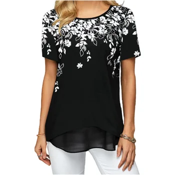 

Loose Casual Short Tshirt Women 2020 Summer New Arrival Floral Print Tshirts O-Neck Female Tee Shirts S-5XL Camiseta Mujer