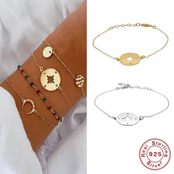 

ROMAD Bohemian Chain Bracelet for Women Fashion Vintage Compass Gold Color Chain Bracelets Silver 925 Jewelry pulseras mujer