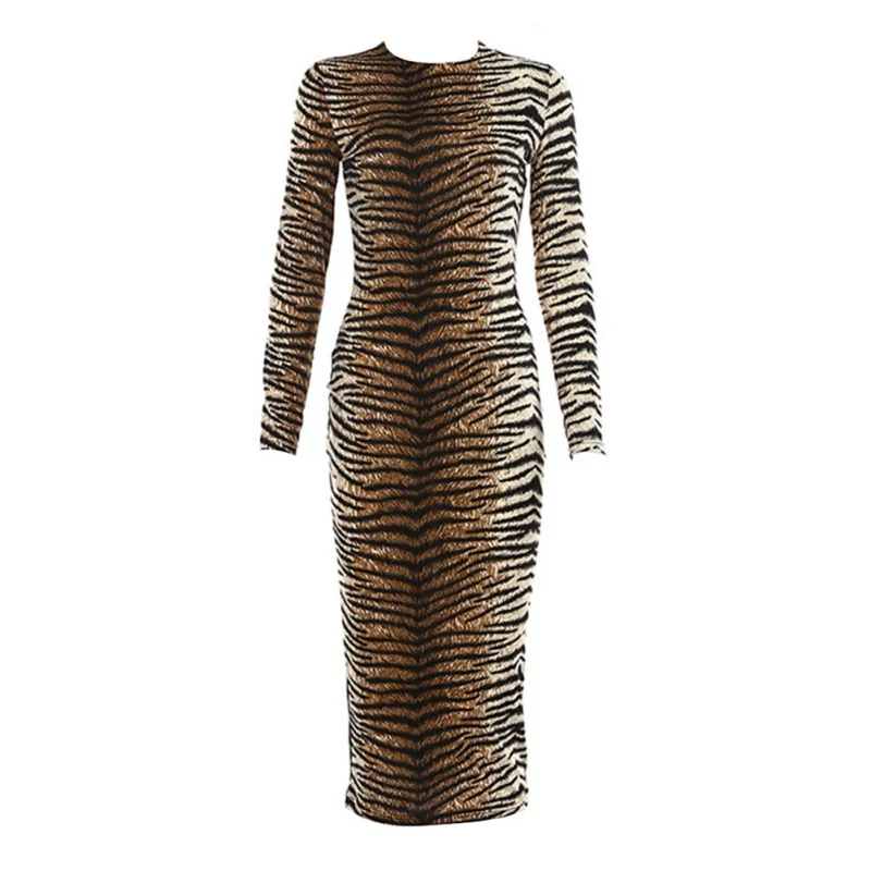 Леопардовое платье с длинным рукавом, сексуальное облегающее платье, Осень-зима, женские уличные вечерние платья, длинные платья, vestidos de fiesta
