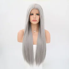 RONGDUOYI серебристо-серый шелковистый прямой кружевной передний парик со средней частью бесклеевой синтетический парик для женщин Повседневная одежда косплей парики