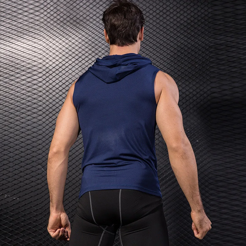 Men Tight-fitting Sleeveless Vest Sports Running Training Fitness Clothing Zipper Hooded Quick-drying Vest MC889