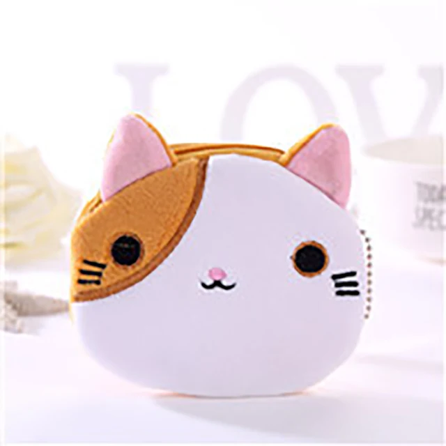 FUDEAM Soft Plush Panda Dog Rabbit Monkey Cartoon Women Coin Purse Mini Cute Zipper Girls Coin Wallet USB Cable Bag Key Wallets Brown White Cat