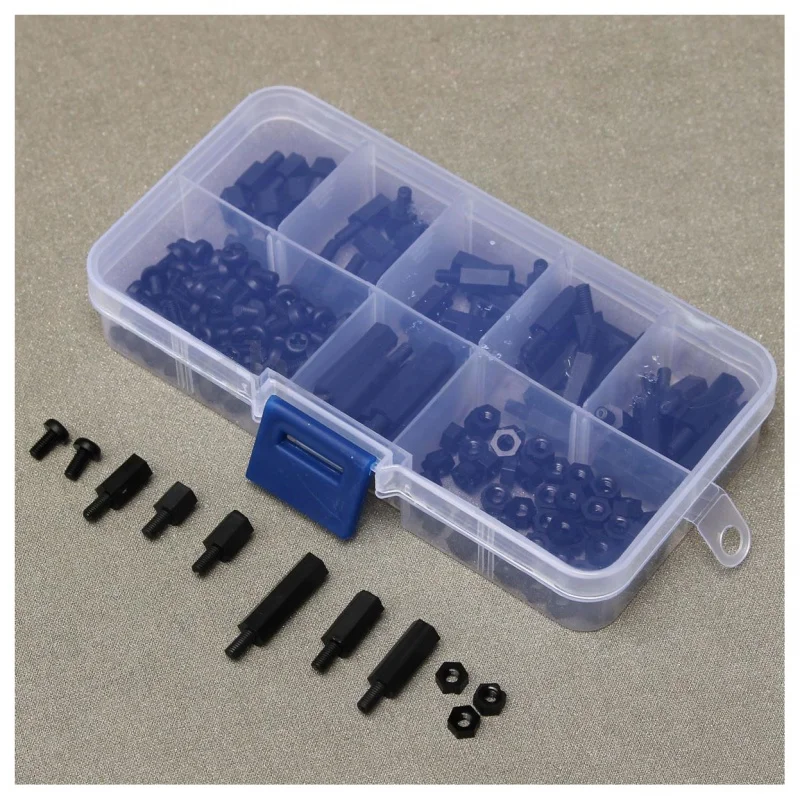 

180Pcs Black Nylon M3 Hex Column Male-Female Standoff Spacers Screw Nut Kit Box