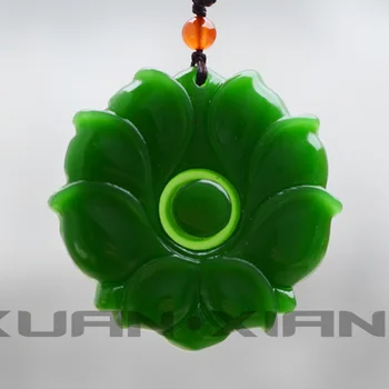 

DROP SHIPPING WOMEN GREEN HETIAN NEPHRITE JADES NECKLACE PENDANT CARVED LOTUS PENDANT GIFT FOR GIRL'S FASHION JEWERLY FREE ROPE