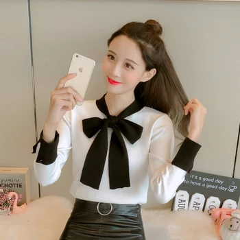 

Sweater bow womens fashion 2019 autumn and spring tops womens knitted pullovers long sleeved jumper womens clothing Slim fit