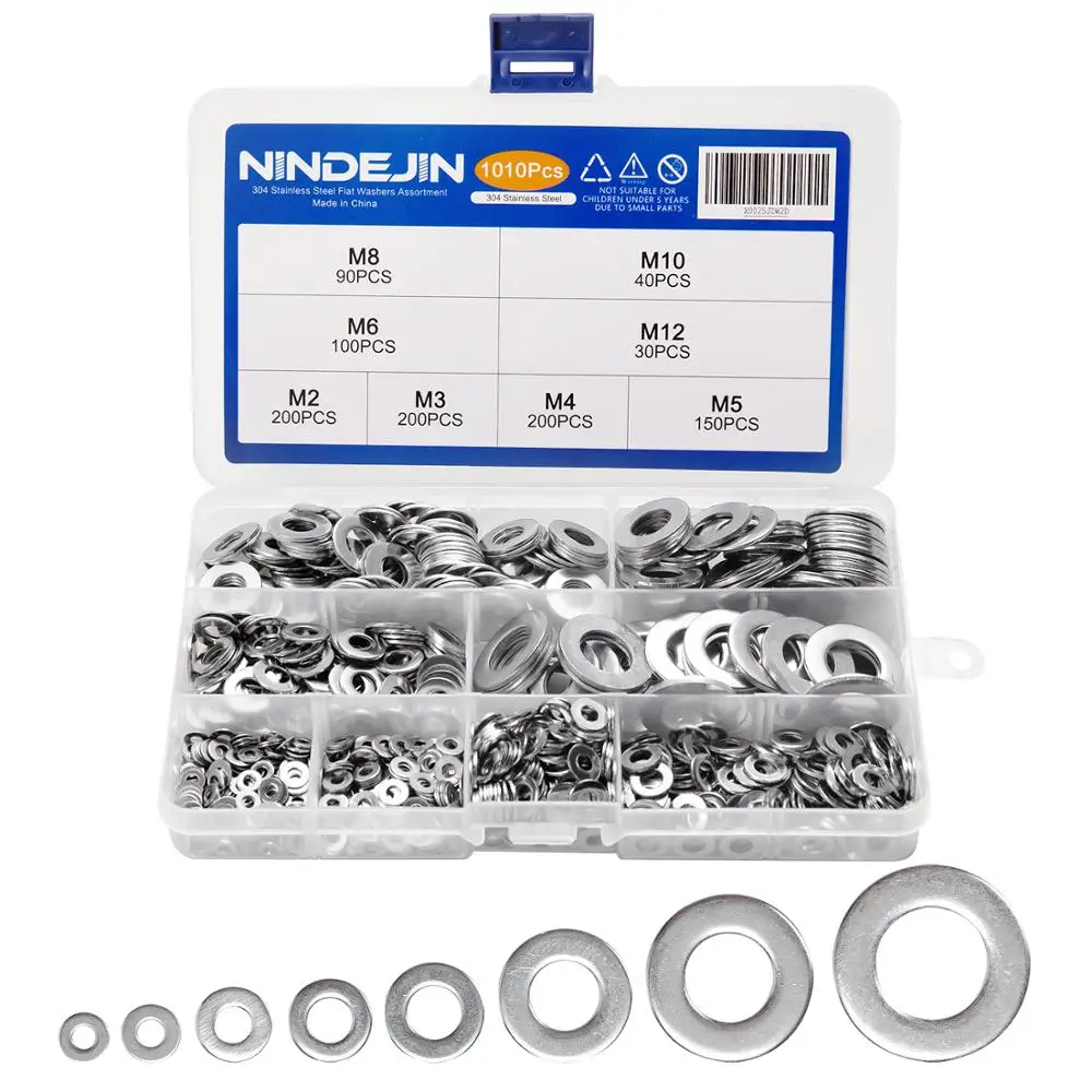 Goede 1010 stks set Wasmachine M2 M3 M4 M5 M6 M8 M10 Rvs Wasmachine Platte Ringen Ring Ring Set Plain Washer pakkingen Assortiment Kit