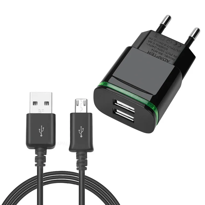 Светодиодный USB зарядное устройство 2A Быстрая зарядка+ 1 м USB зарядный кабель для Redmi 4X5 5a 6a note 6 Pro для huawei honor 7X 7a Pro 8X Max P Smait - Тип штекера: cable and plug black