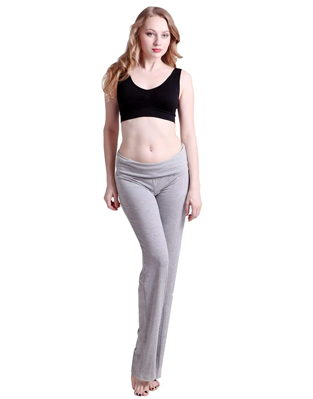 Online HDE Women s Color Block Fold Over Waist Yoga Pants Flare Leg Workout Leggings Polyester Cashmere Silk