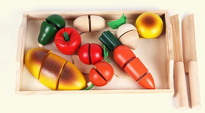  Wooden Fruit & Vegetable Cutting Play House Kitchen Toy Cut Fruit Toy Slicer Doll House Supporting - 4000267378737