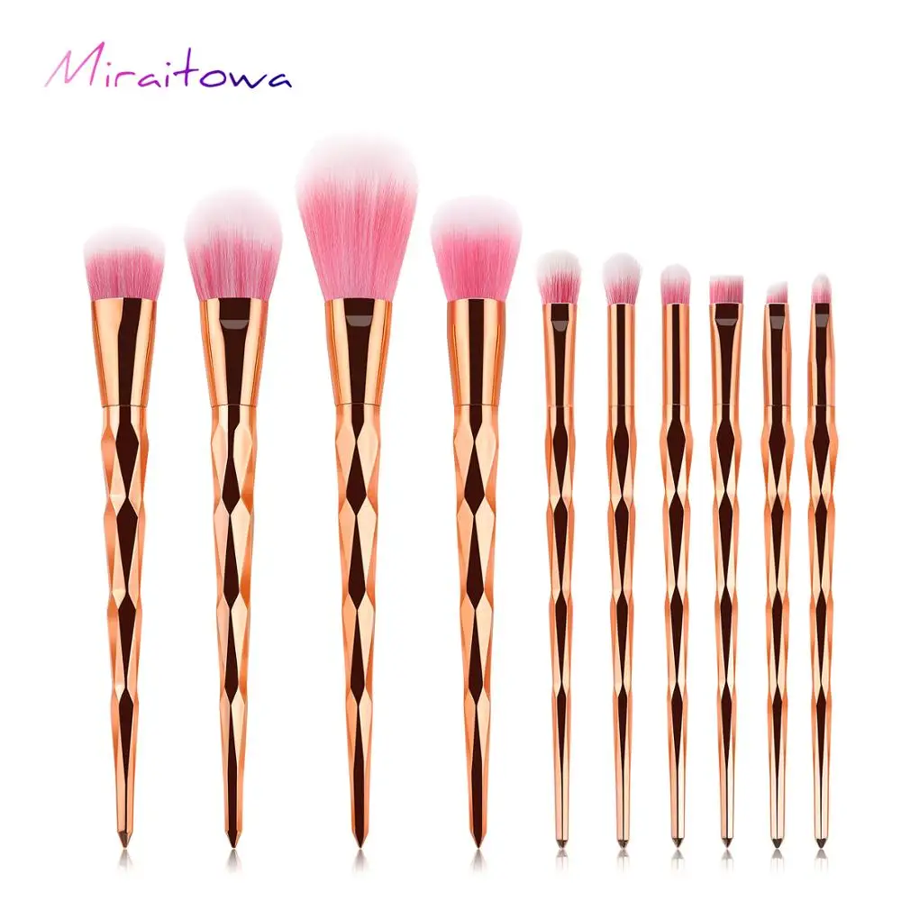 T-10-162 10Pcs Diamond Makeup Brushes Set Powder Foundation Eye Shadow Blush Blending Cosmetics Beauty Make Up Brush Tool Kits - Handle Color: T-10-162