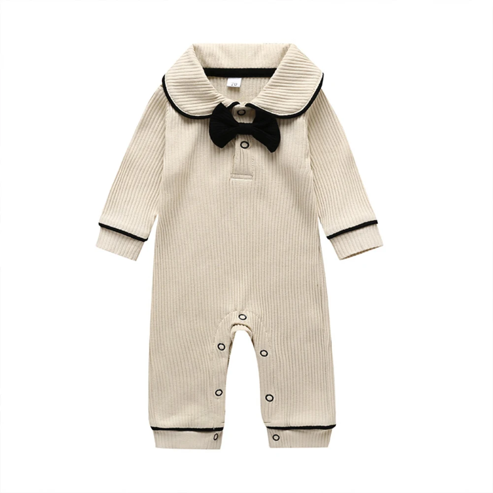 Toddler Romper Baby Girl Clothes Knitted Long Sleeve Bow doll collar Romper Jumpsuit Overall Outfit - Цвет: Хаки