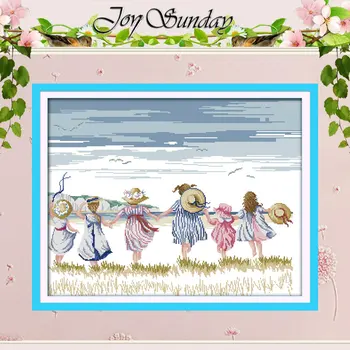 

Sisters Painting Counted Cross Stitch wholesale child Cross Stitch 11CT 14CT Cross-Stitch Kit Handmade Embroidery for Needlework