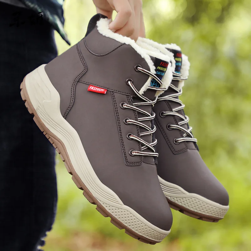 

Men's Hunting boots Plus Size 45-48 PU leahter Short Plush Ankle Boots for Man Rubber Winter boots Work Boys Non-slip