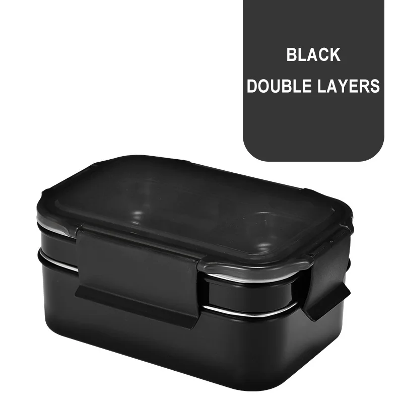 MICCK 304 нержавеющая сталь 2 отдел для еды коробка для детей школьный контейнер для еды с контейнер для пищи коробка кухонные аксессуары - Цвет: Black