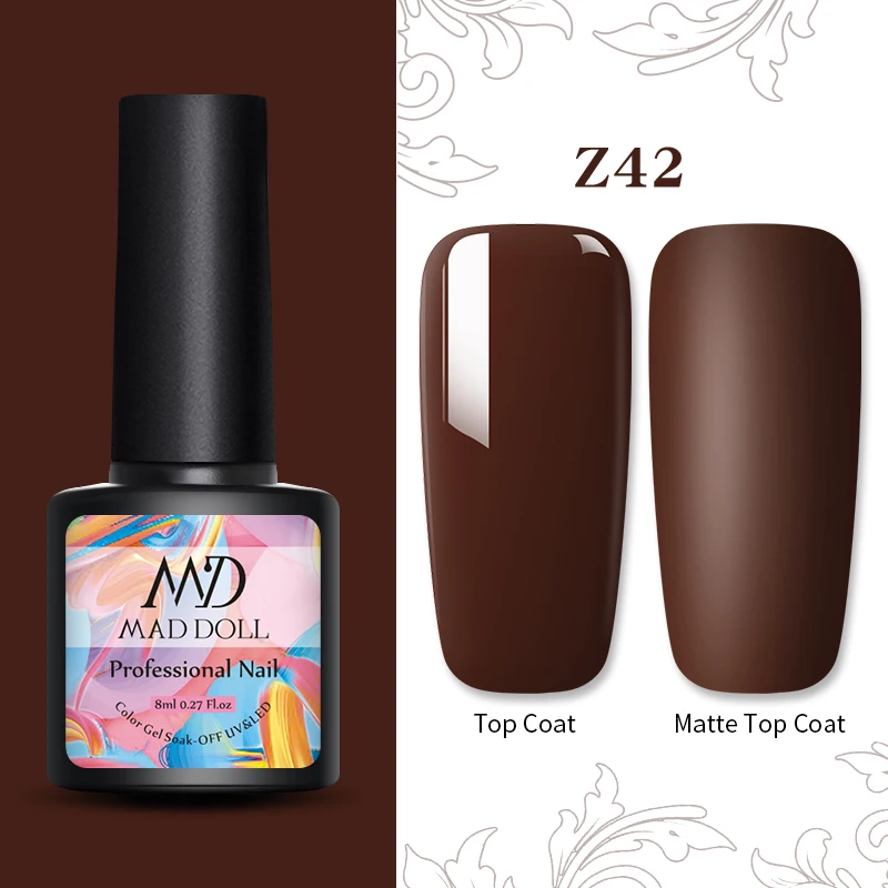 MAD DOLL, 1 бутылка, 8 мл, Цветной Гель-лак для ногтей, серия Осень-зима, долговечный лак для ногтей, не впитывается, для самостоятельного дизайна ногтей