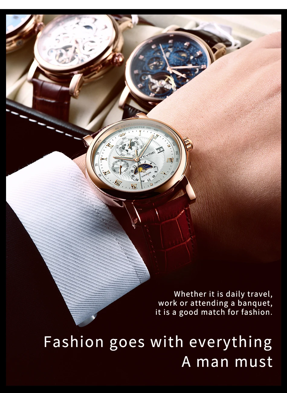 2021 New TEVISE WristWatch Men Business Automatic Mechanical Watch Fashion Luxury Tourbillon Sport Men Watches Relogio Masculino