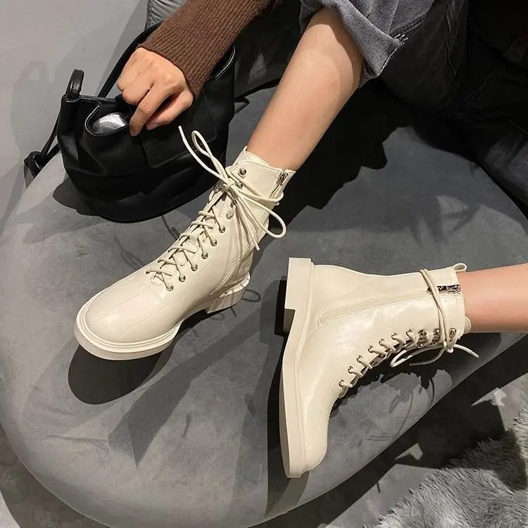 

2019 Autumn And Winter New Style Flat plus Velvet Lace-up Martin Boots British Style Short Boots Women's Tennis Red Versatile Ca