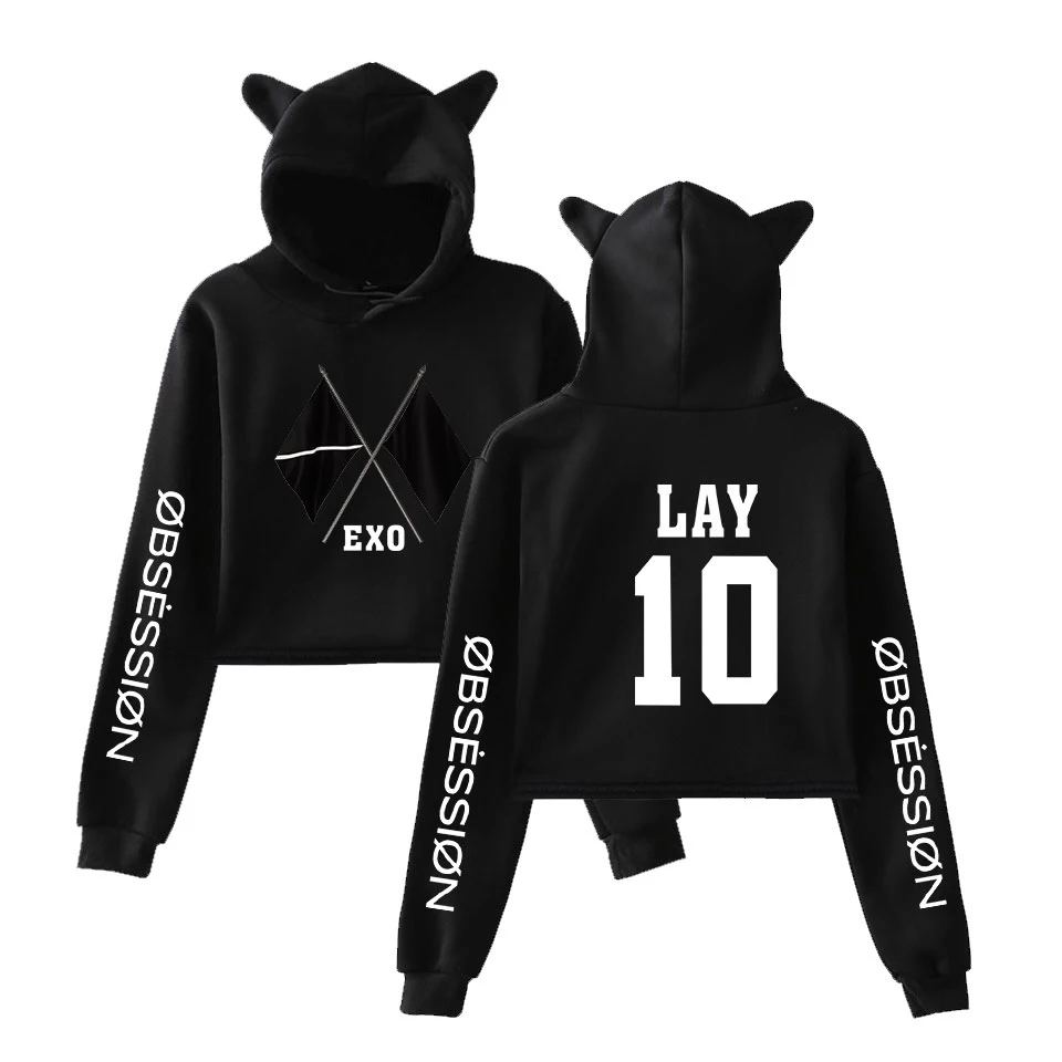 KPOP EXO, альбом,, 6-й альбом, OBSESSION WE ARE ONE EXO, модный принт, кошачьи уши, топ, женские толстовки, толстовка, сексуальная одежда