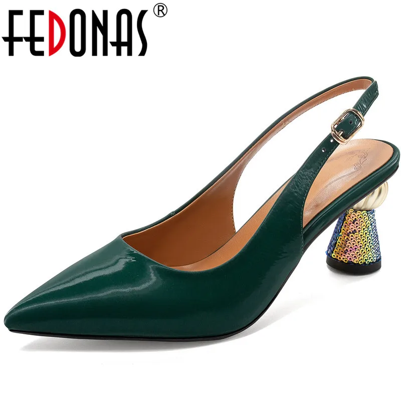 

FEDONAS High Quality Spring Summer Women Party Pumps Point Toe Shoes Genuine Leather Strange Heels Sexy Shoes Woman