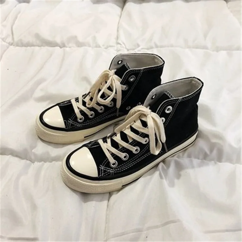 

Beecat Hight-top Canvas Shoes Student Korean-style Harajuku Ulzzang Retro Hong Kong Flavor-Style Versatile INS Skate Shoes