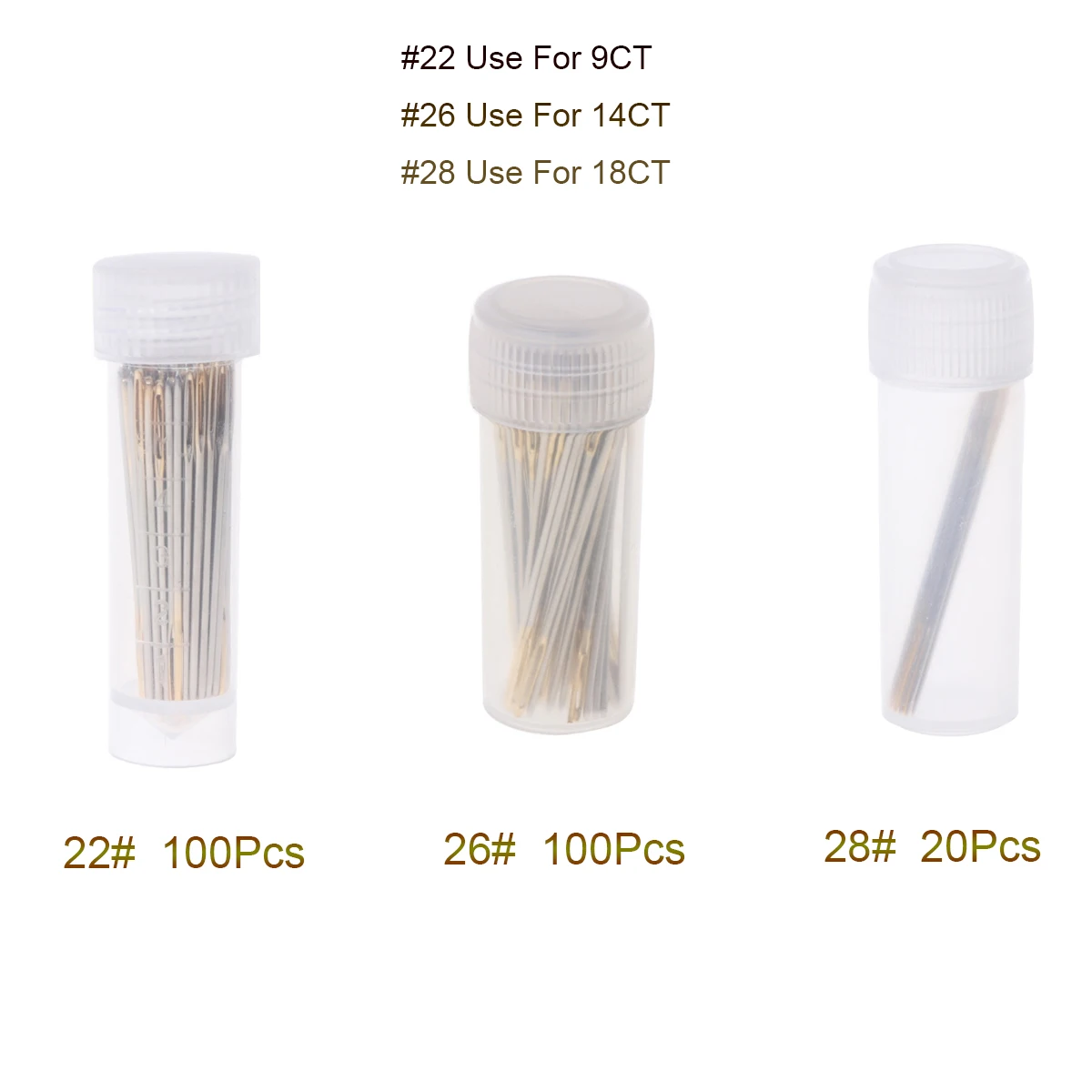 

100PCS Golden Tail Embroidery Fabric Cloth Cross Stitch Needles Craft Tool Size 22# 26# #28