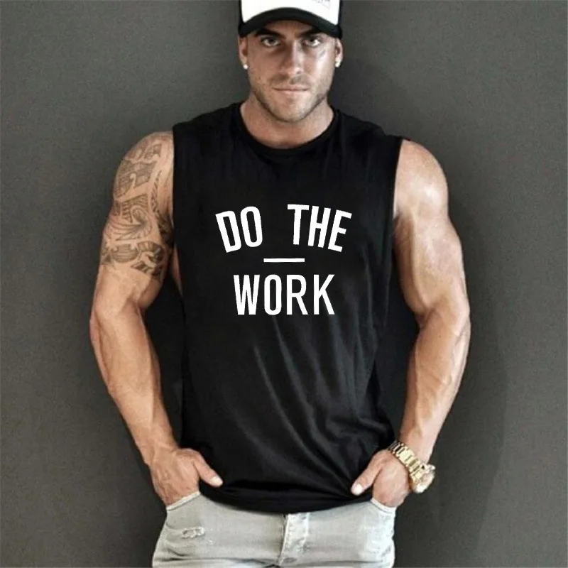 

New fashion cotton "Do the work" sleeveless Tank top men Fitness shirt mens singlet Bodybuilding workout gym vest fitness men