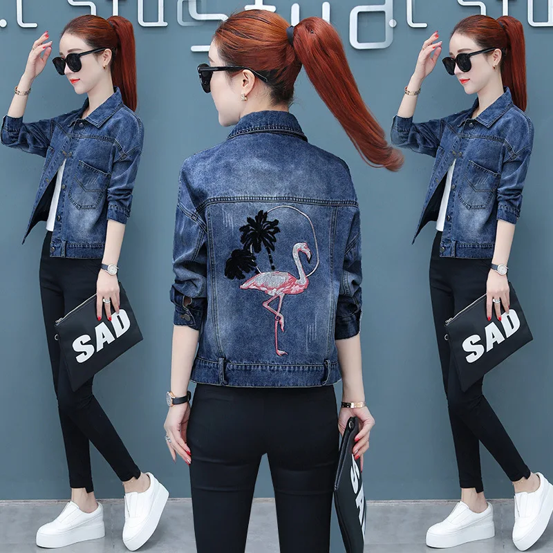 

Spring 2019 New Style Women's Embroidered Jeans Coat Women's Short Slimming Loose Fashion Students Korean-style BF Tops Fashion