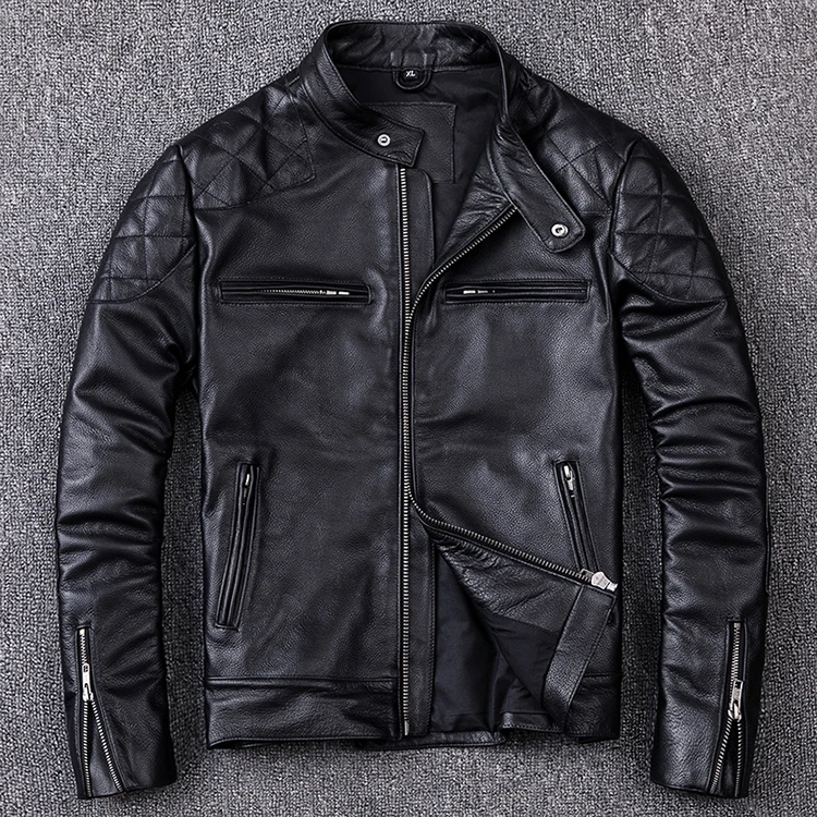 Gratis Verzending. brand Nieuwe Stijl Motor Stijl Leren Jas, Heren Lederen Jas. plus Size Zwarte Slanke Jas. koeienhuid. goedkope Gratis Verzending. brand Nieuwe Stijl Motor Stijl Leren Jas, Heren Lederen Jas. plus Size Zwarte Slanke Jas. koeienhuid. goedkope