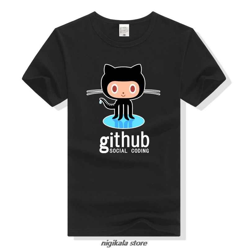 TEEWINING Github футболка для мужчин и женщин футболка с коротким рукавом Уличная одежда - Цвет: Black