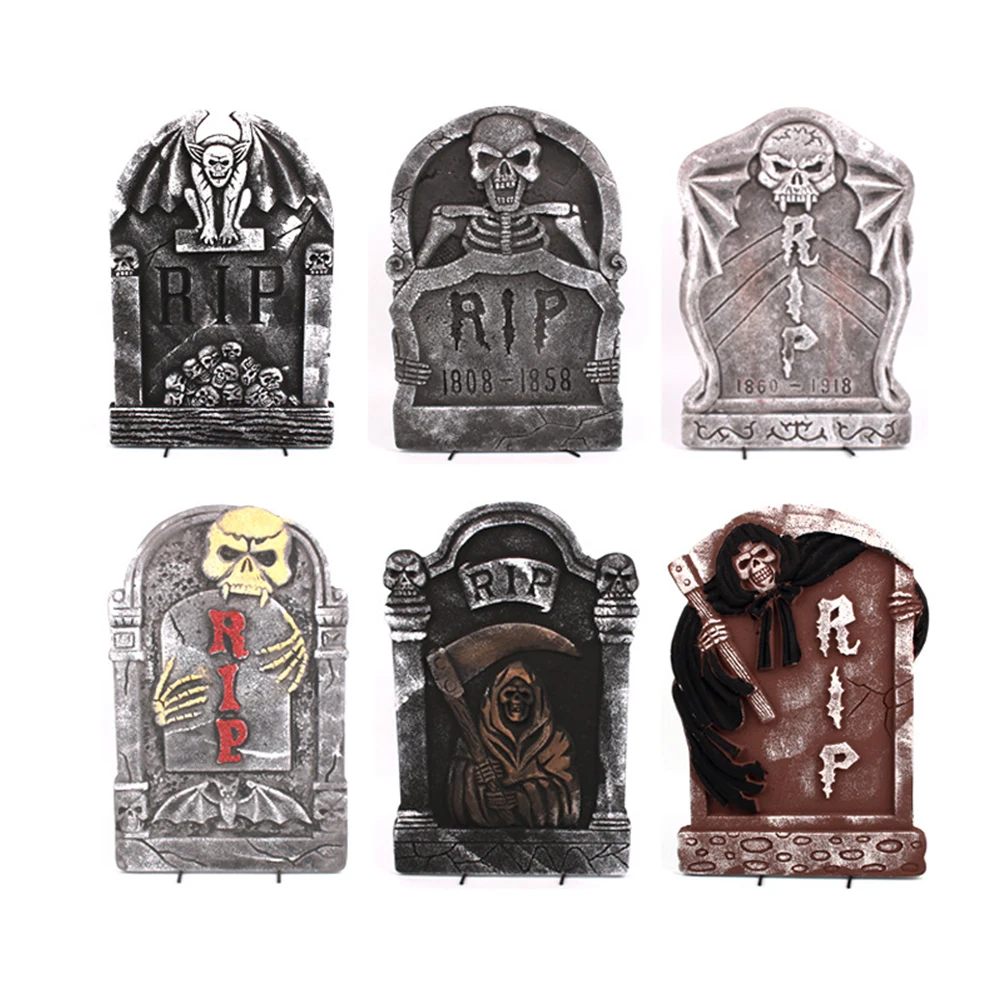 

2pcs Foam Simulation Halloween Tombstone Decoration Haunted House Stone Props Horror Chamber Scene Layout Tombstone -Random