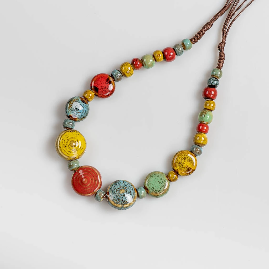 Colorful Distressed Retro Irregular Ceramic Beads Gift Neckalce Artware Antique Wholesale