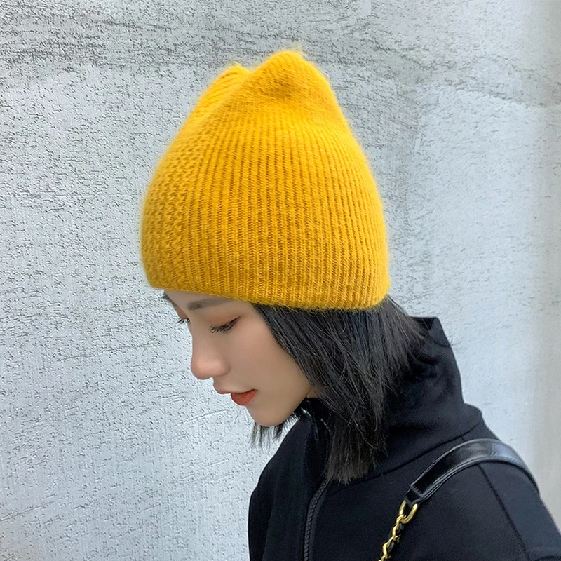 New Winter Warm lovely  Knitted Hats for Women Casual Soft Warm Angola Rabbit Fur Beanie hats for glris lady Bonnet Gorros 3