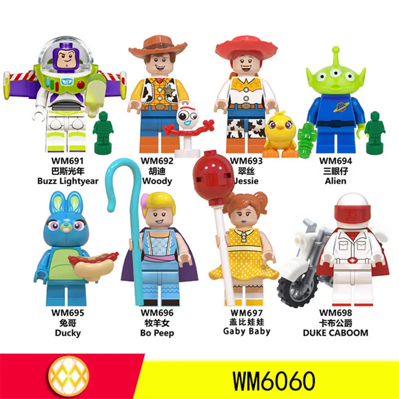 

Toys Story 4 Buzz Lightyear Woody Jessie Alien Ducky Bo Peep Bonnie Duke Caboom Building Blocks model figures Movie toy WM6060