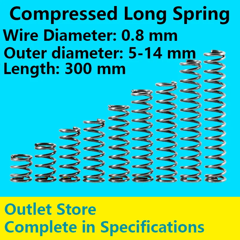 

Cash Sale Compressed Long Spring Pressure Long Spring Line Diameter 0.8mm, External diameter 5-14mm, Length 300mm Return Spring