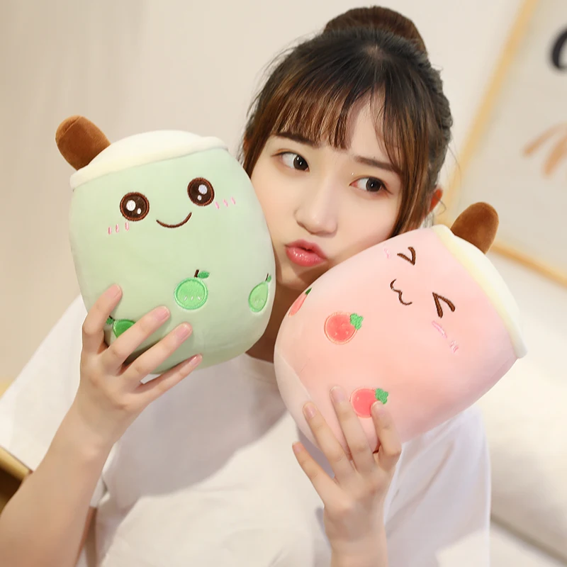 

Creative new cute cartoon fruit foam milk tea cup pillow with straw soft cute milk tea plush doll 24cm