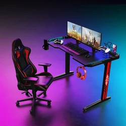 Table de bureau de jeu professionnelle avec lumière LED RGB, bureau de luxe avec chargeur sans fil pour téléphone, pour la maison et le bureau 