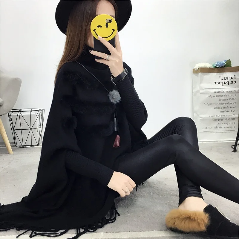 Neploe, свободный, размера плюс, Pull Femme Hiver, корейский, свободный, дикий, с кисточками, летучая мышь, вязаный свитер, модный, пэчворк, плащ, пуловер, толстый, 45813