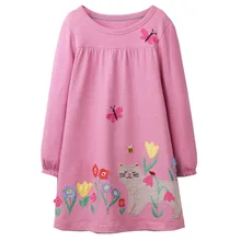 Jumping meter/платье с единорогом для девочек; платье принцессы с длинными рукавами и аппликацией в виде животных; осенние платья для маленьких девочек; детская одежда; От 1 до 6 лет