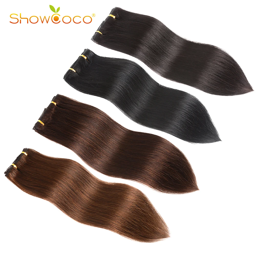 ShowCoco наращивание волос Блонд на заколке машинное изготовление Реми человеческих