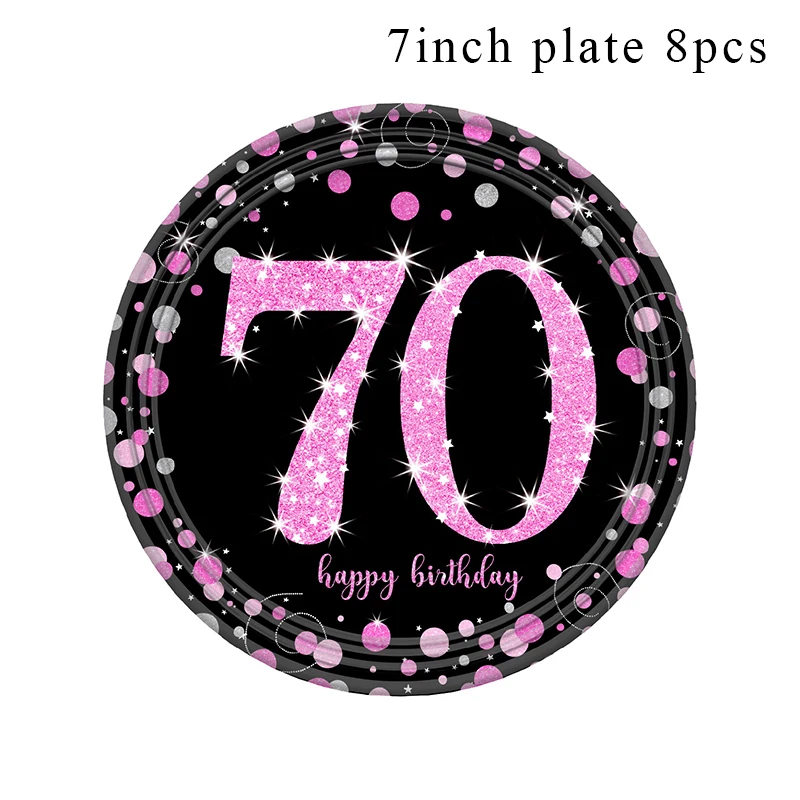 7inch paper plate x8 Розовый 70th день рождения одноразовая посуда для вечеринки Посуда Бумажная чашка пластина Салфетка скатерть воздушный шар женщина день рождения товары для вечеринок - Цвет: 7inch paper plate x8