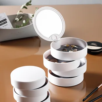 

Jewelry Organizer Box Women Four Layer Display Storage Case with Mirror for Earring Ring Necklace Bracelet Makeup Bag