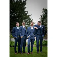 

Latest British Style Men's Two Buttons Blue Suits Hot Selling Custom Made Notch Lapel Trendy Casual Wear Blazer 3 Pieces Skinny